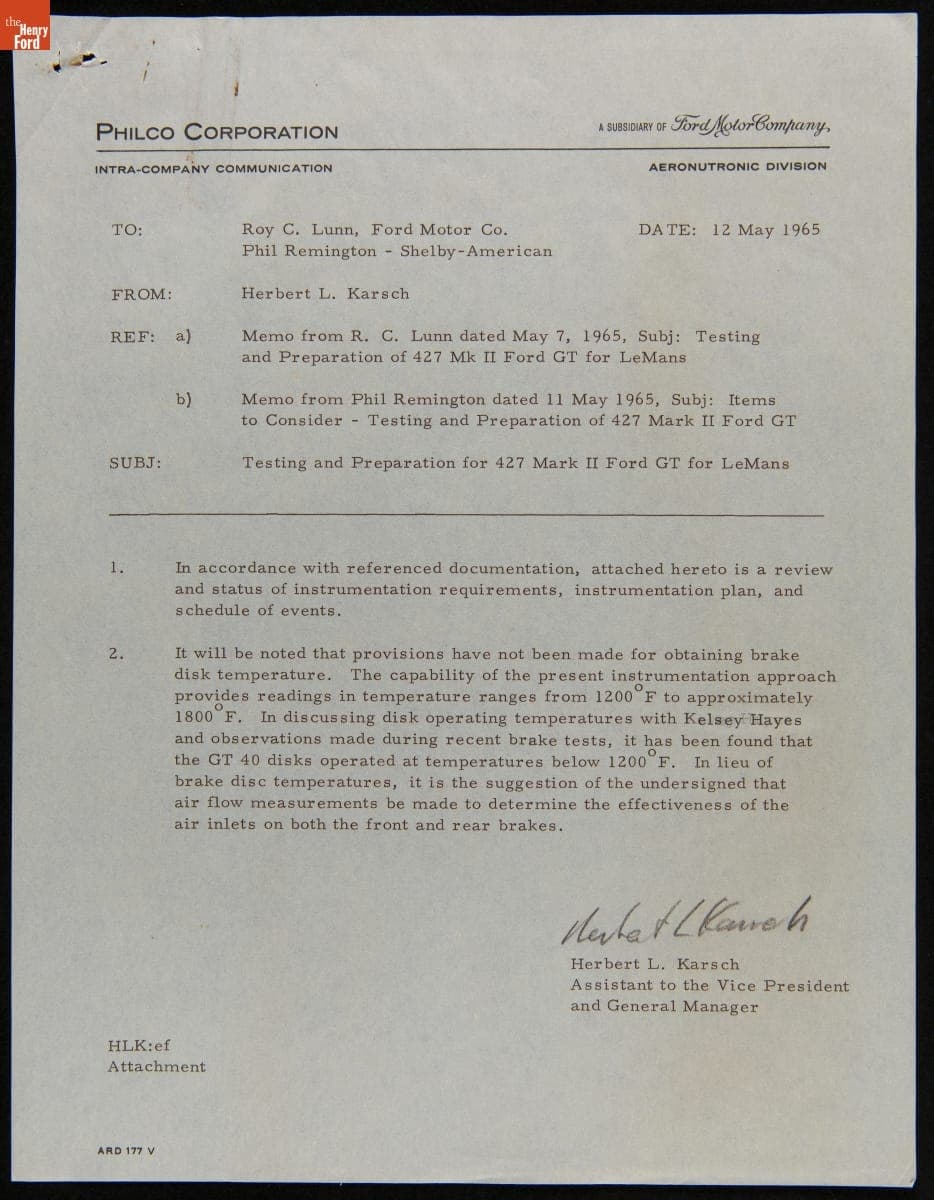 "Testing and Preparation of 427 MkII Ford GT for Le Mans," May 12, 1965