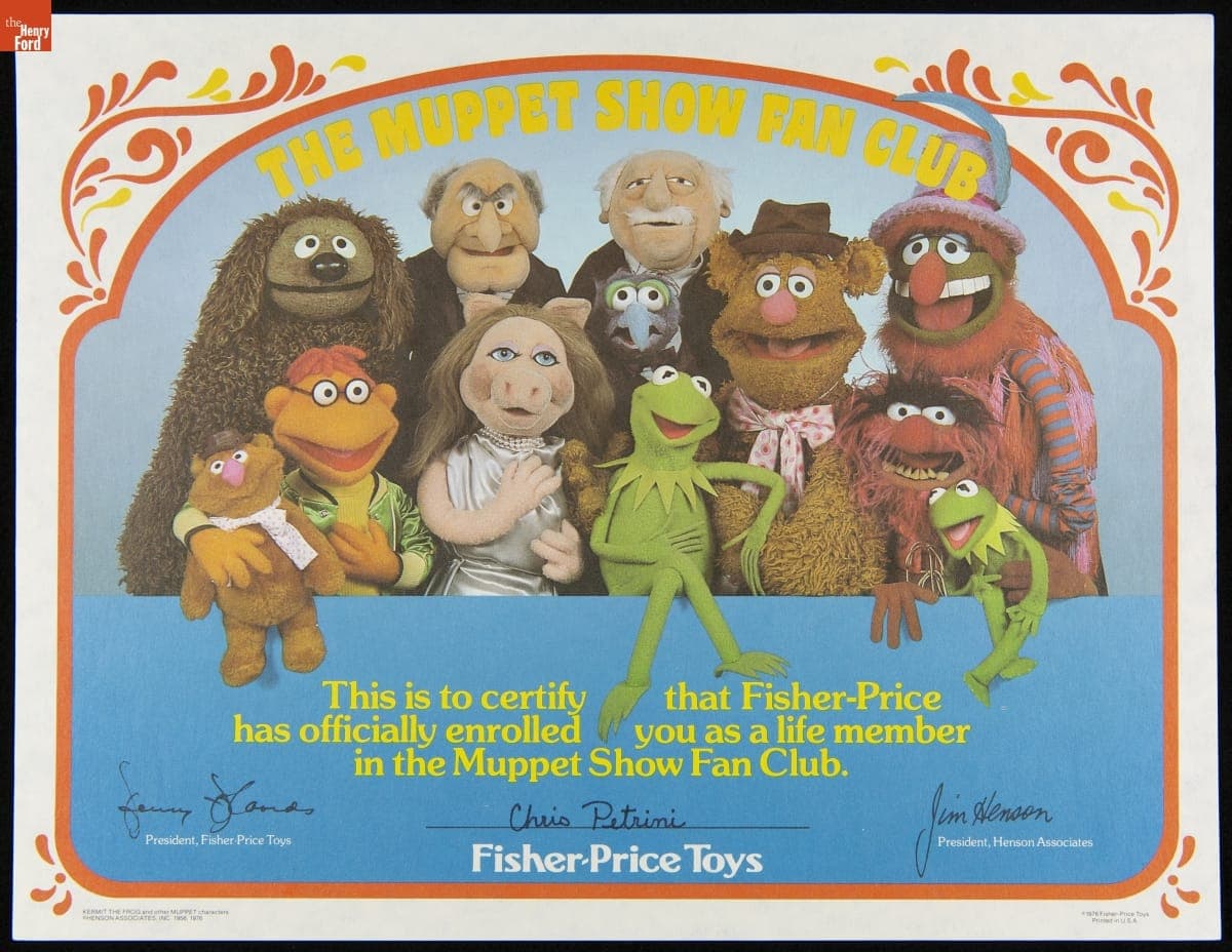 The Muppet Show Fan Club Life Membership Certificate from Fisher-Price Toys, 1976