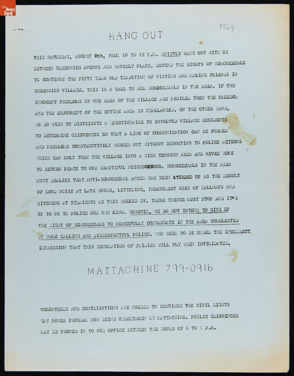 Flier, "Hang Out," July-August 1969