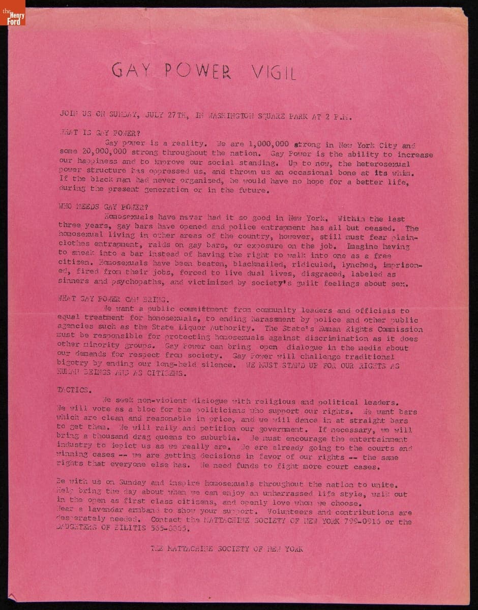 Flier, "Gay Power Vigil," July 1969