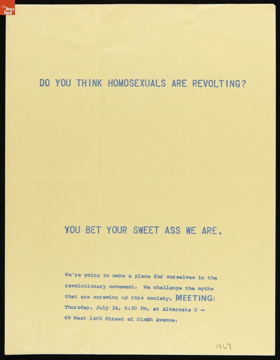 Flier, "Do You Think Homosexuals Are Revolting?," July 1969