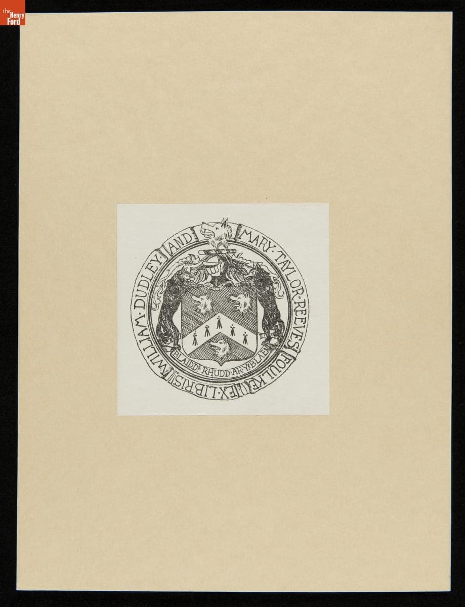 Bookplate of William Dudley Foulke and Mary Taylor Reeves Foulke, circa 1880