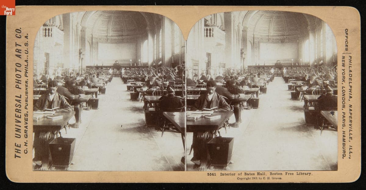 Stereograph, "Interior of Bates Hall, Boston Free Library," 1901