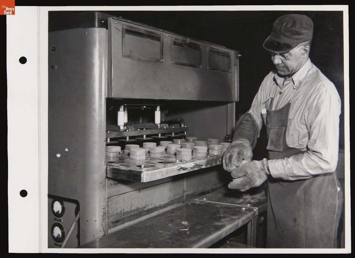 Employee Operating New Machinery in the Plastic Building of the Ford Motor Company Rouge Plant, November 1946