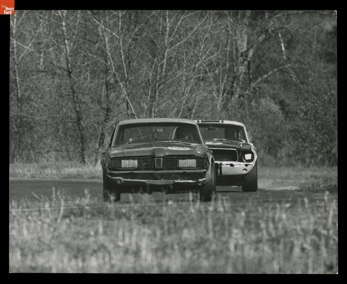 Mercury Cougar and Ford Mustang in the Lime Rock Trans-Am Race, May 1967
