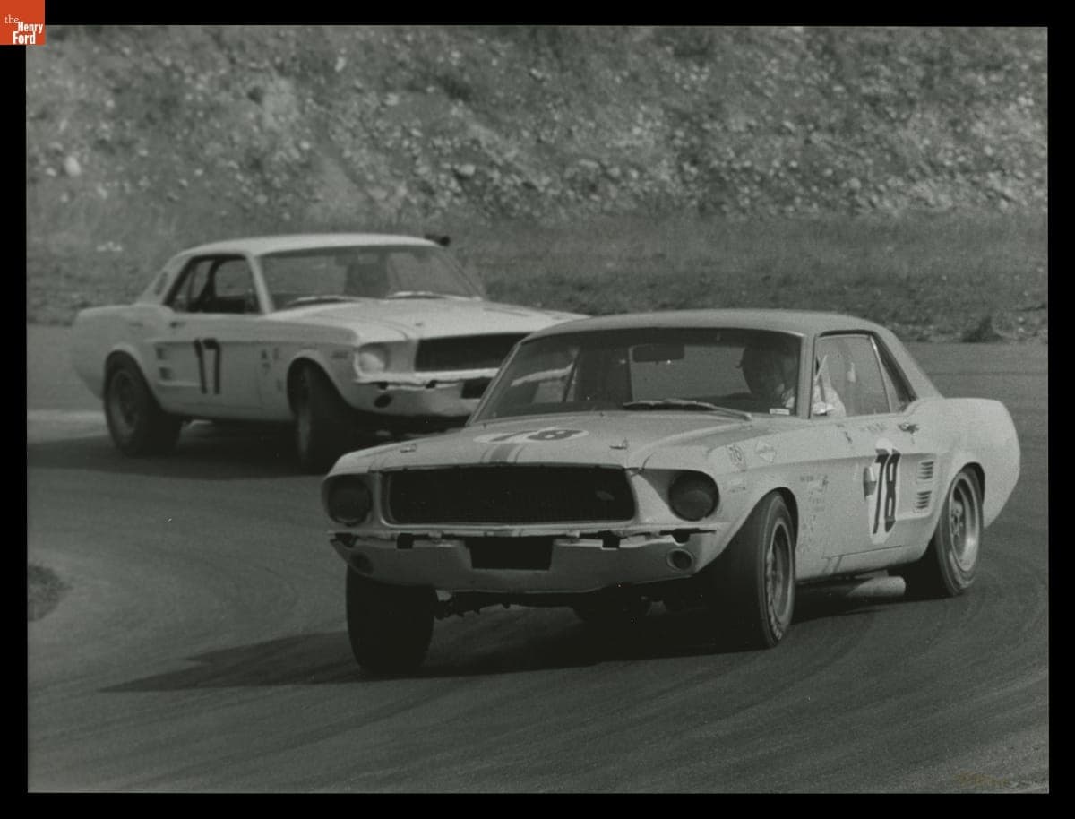 Ford Mustangs in the Kent 300 Trans Am Race, October 1967