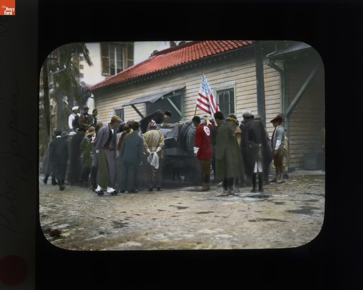 People Viewing the Thomas Flyer, Kobe, Japan, New York to Paris Race, 1908