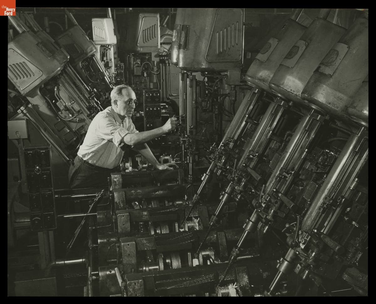 Crankshaft Drilling Machine at the Ford Motor Company Rouge Plant, circa 1950