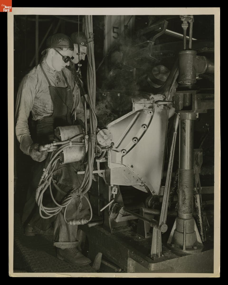 Worker Welding an Automobile Cowl at the Ford Motor Company Rouge Plant, January 1937