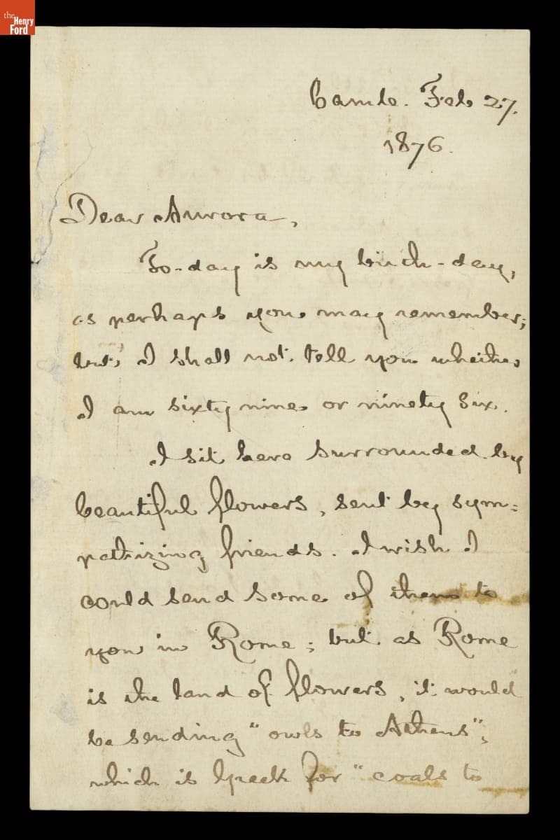 Letter from Henry Wadsworth Longfellow, February 27, 1876