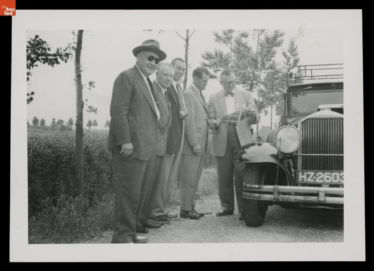 David Gwinn with Robert Rosenbaum and Mr. Olsen, Editor of "Milk Dealer," in Holland, 1953