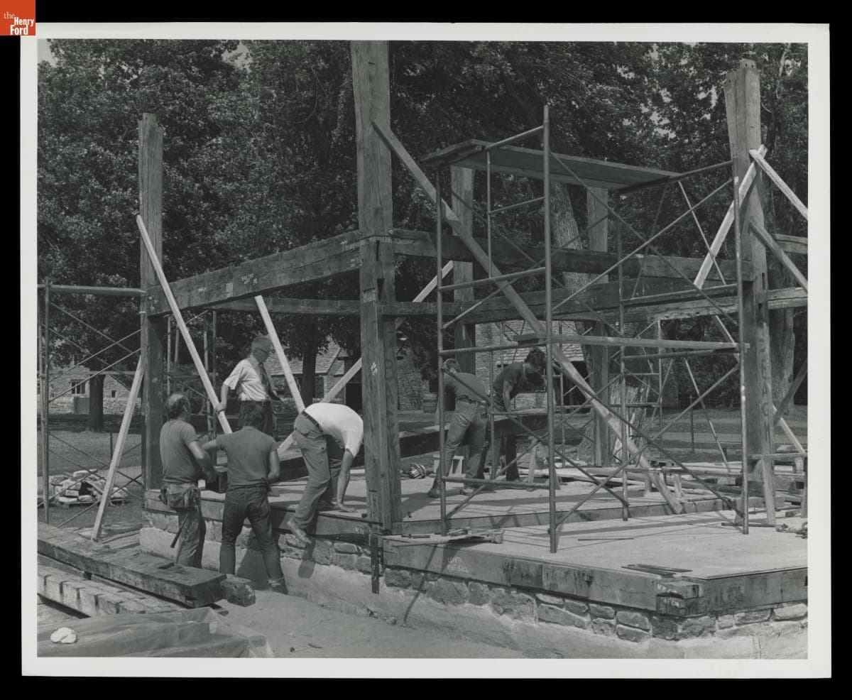 Reconstructing Daggett Farmhouse in Greenfield Village, September 1977