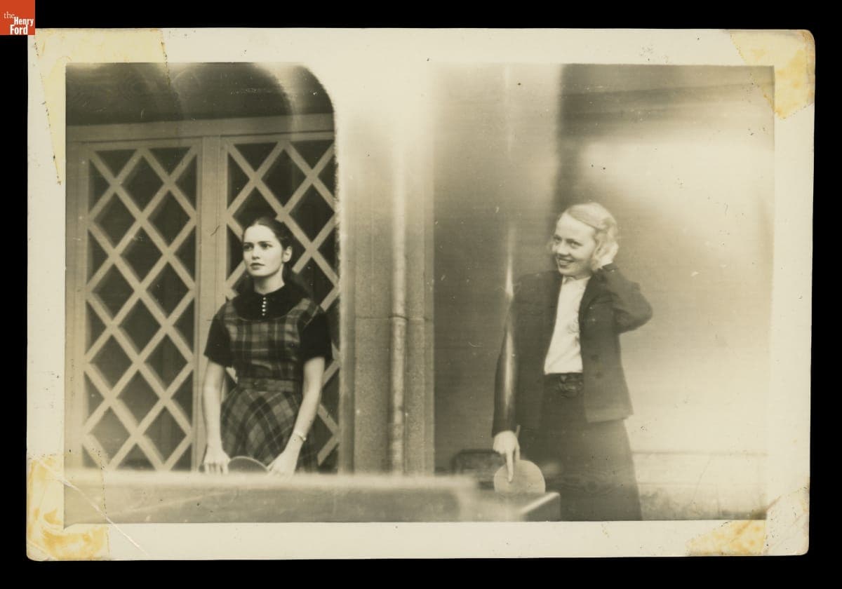Lillian Feldman (Schwatz) Playing Ping-Pong at the Club, 1943-1944