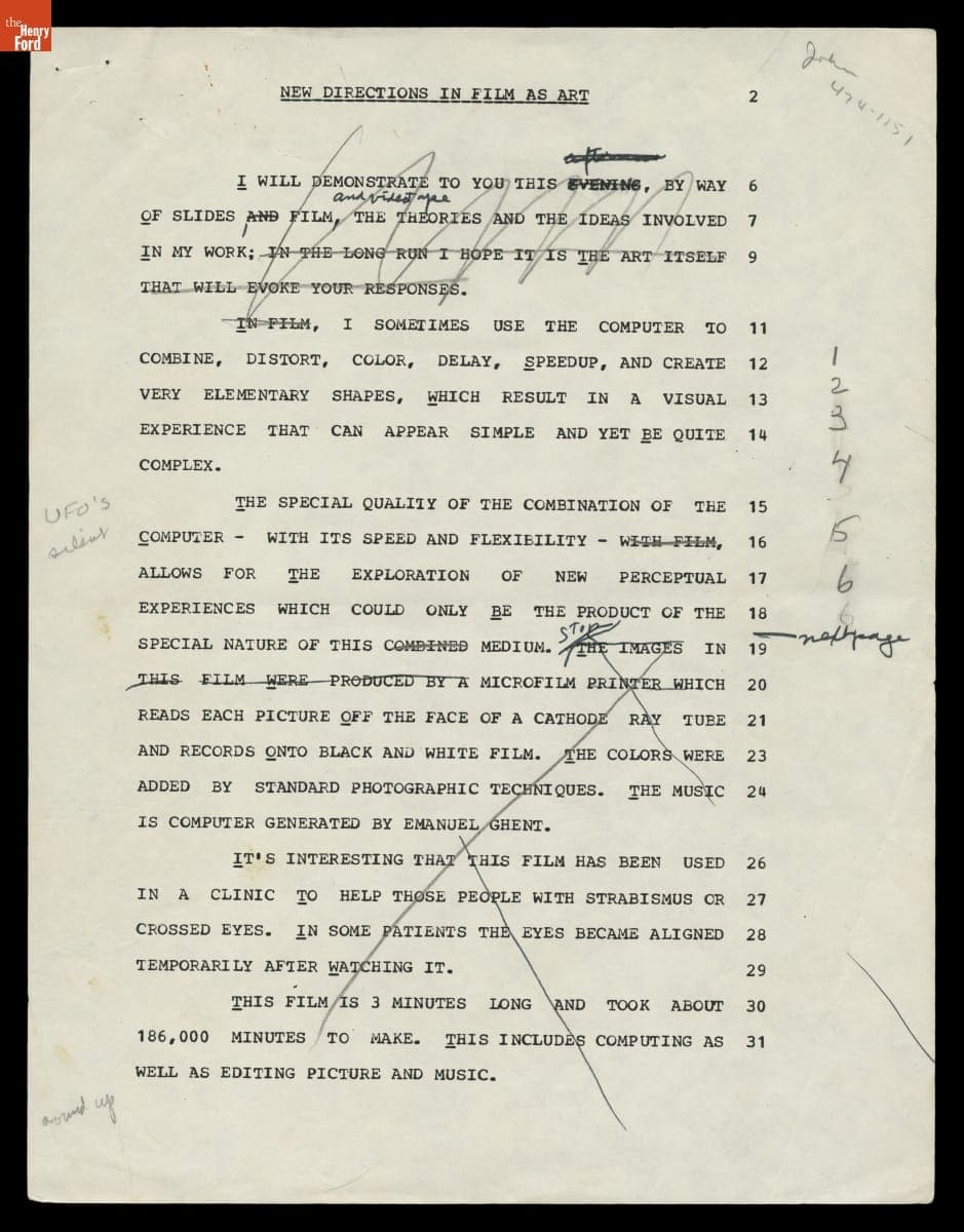 "New Directions in Film as Art," Lecture Delivered at Computer Culture 81 Conference