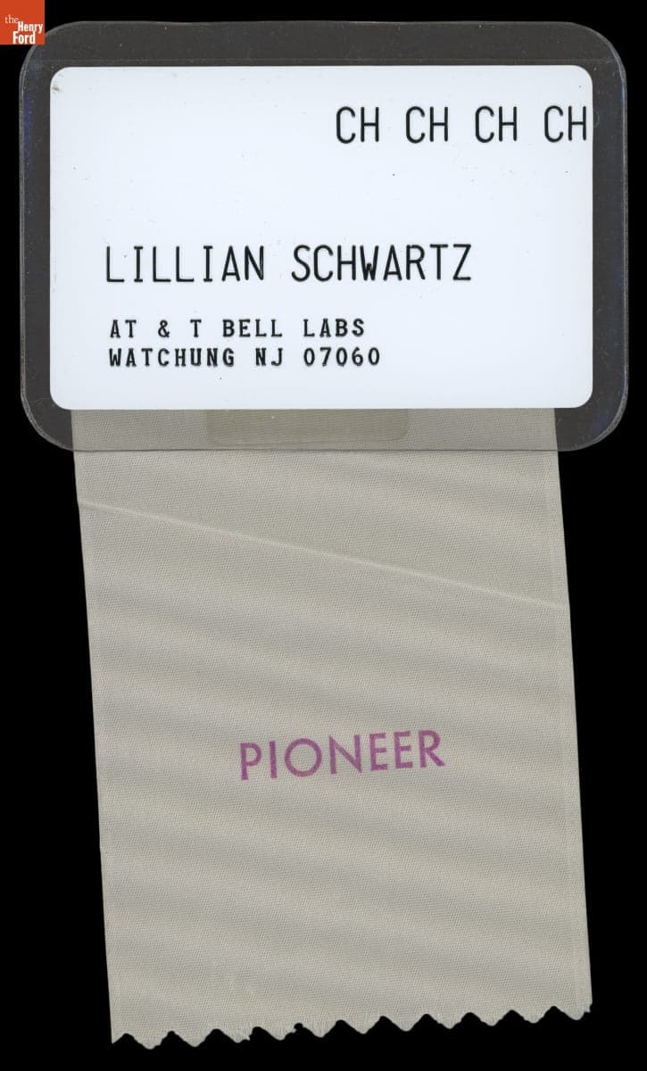 "Pioneer," Identification Badge Worn by Lillian Schwartz at SIGGRAPH Conference, 1992-1993