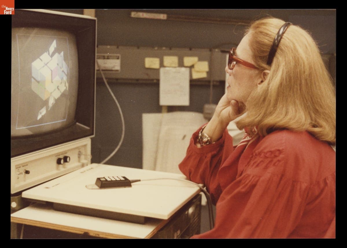 Lillian Schwartz Working on a Computer at IBM's Thomas J. Watson Research Center, circa 1983