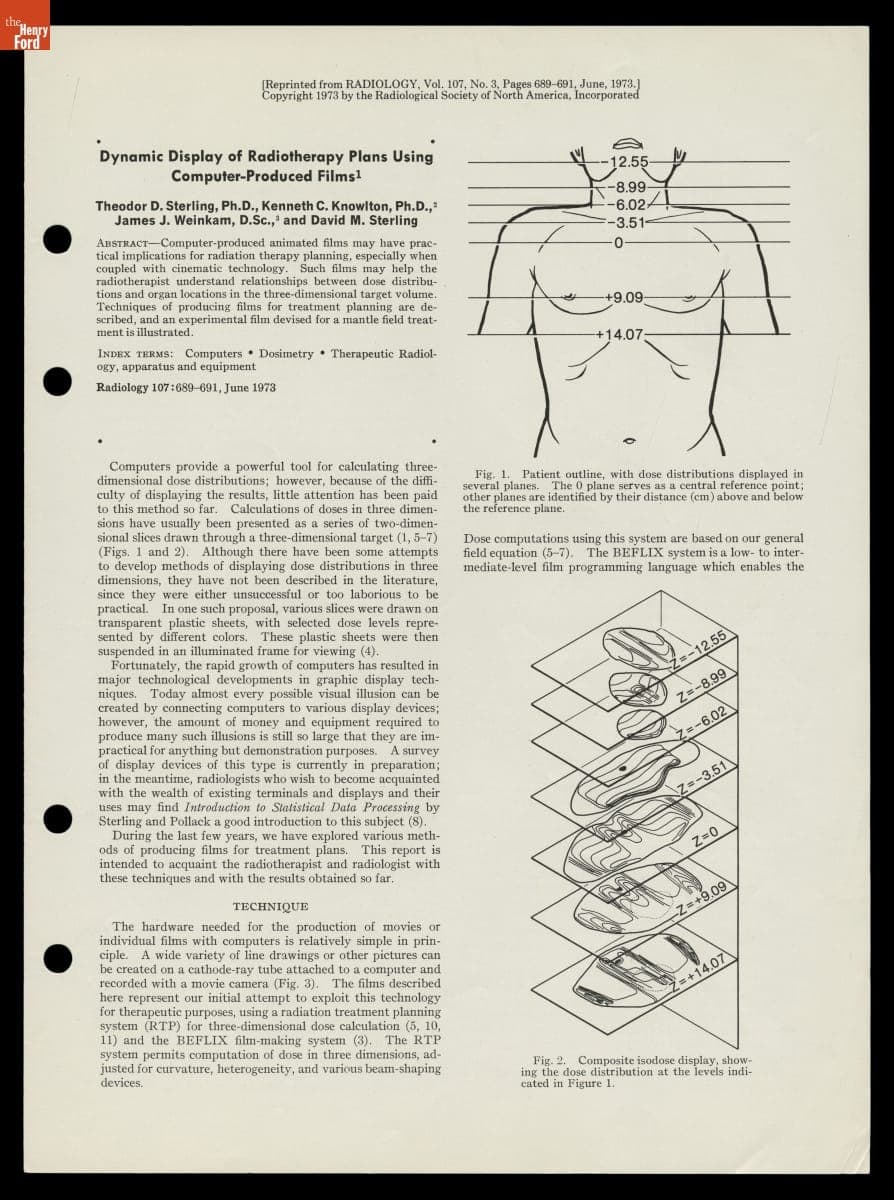 "Dynamic Display of Radiotherapy Plans Using Computer-Produced Films," Article Reprint from "Radiology," June 1973
