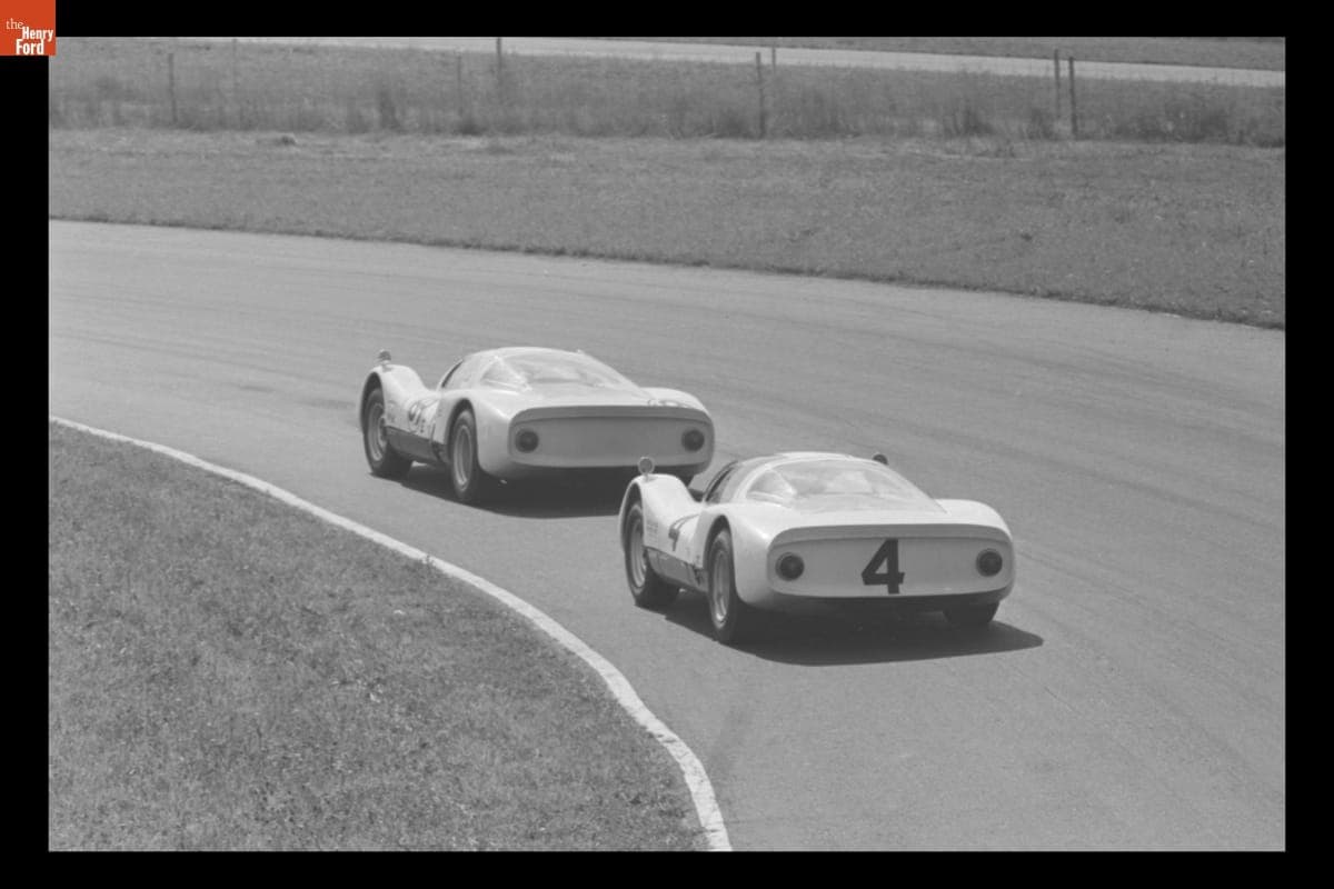 Porsche 906 Race Cars Driven by Peter Gregg and Mike Hall in the USRRC Mid-Ohio, August 1966
