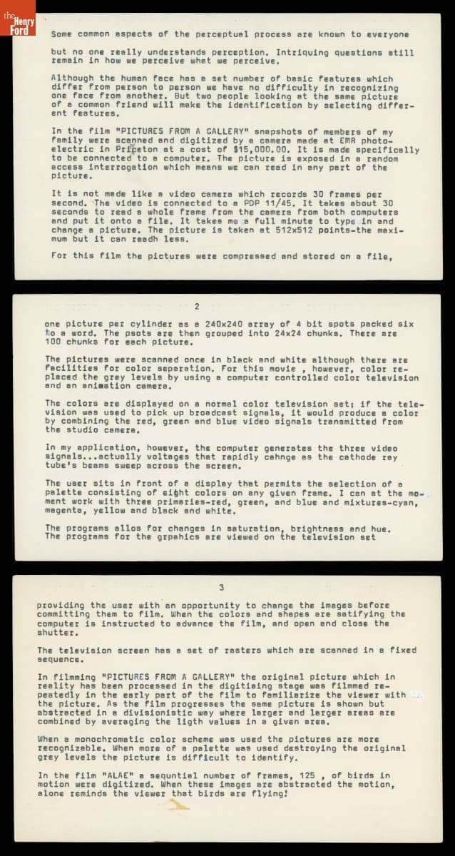 Lillian Schwartz's Notes on Creating the Films "Pictures From a Gallery" and "Alae"