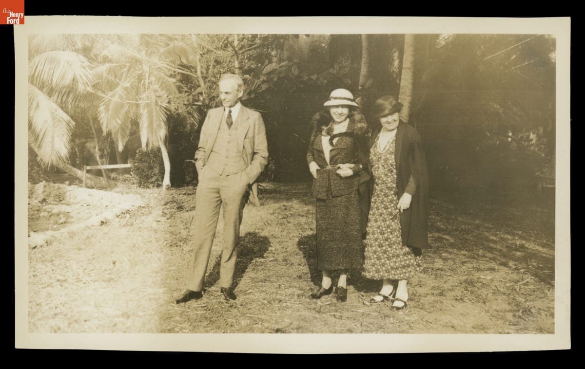 Henry Ford, Mrs. William Fries, and Clara Ford in Fort Myers, Florida, 1934