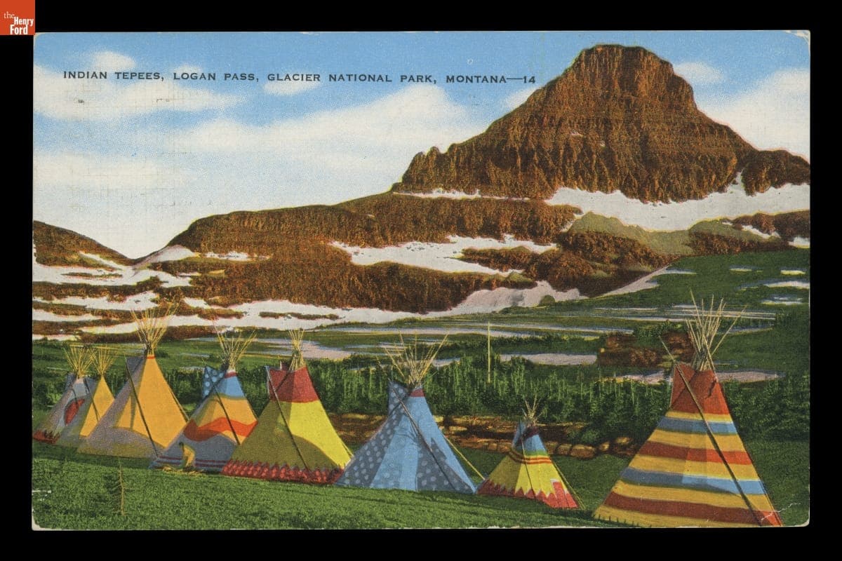 "Indian Tepees, Logan Pass, Glacier National Park, Montana," circa 1947