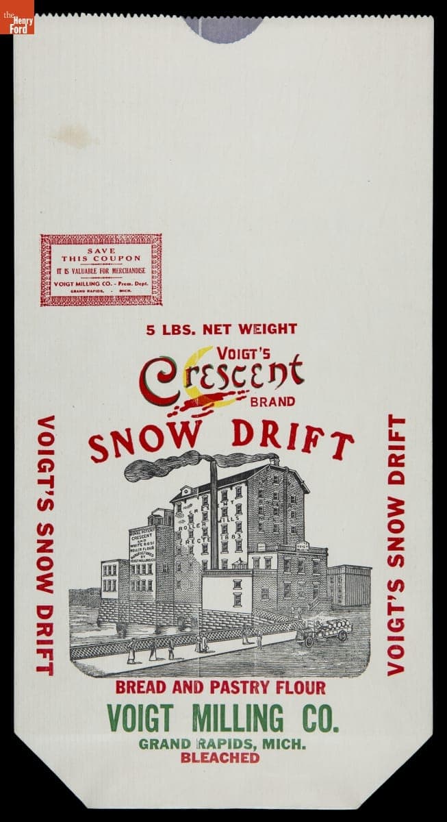 Voigt's Crescent Brand Snow Drift Bread and Pastry Flour Sack, circa 1925