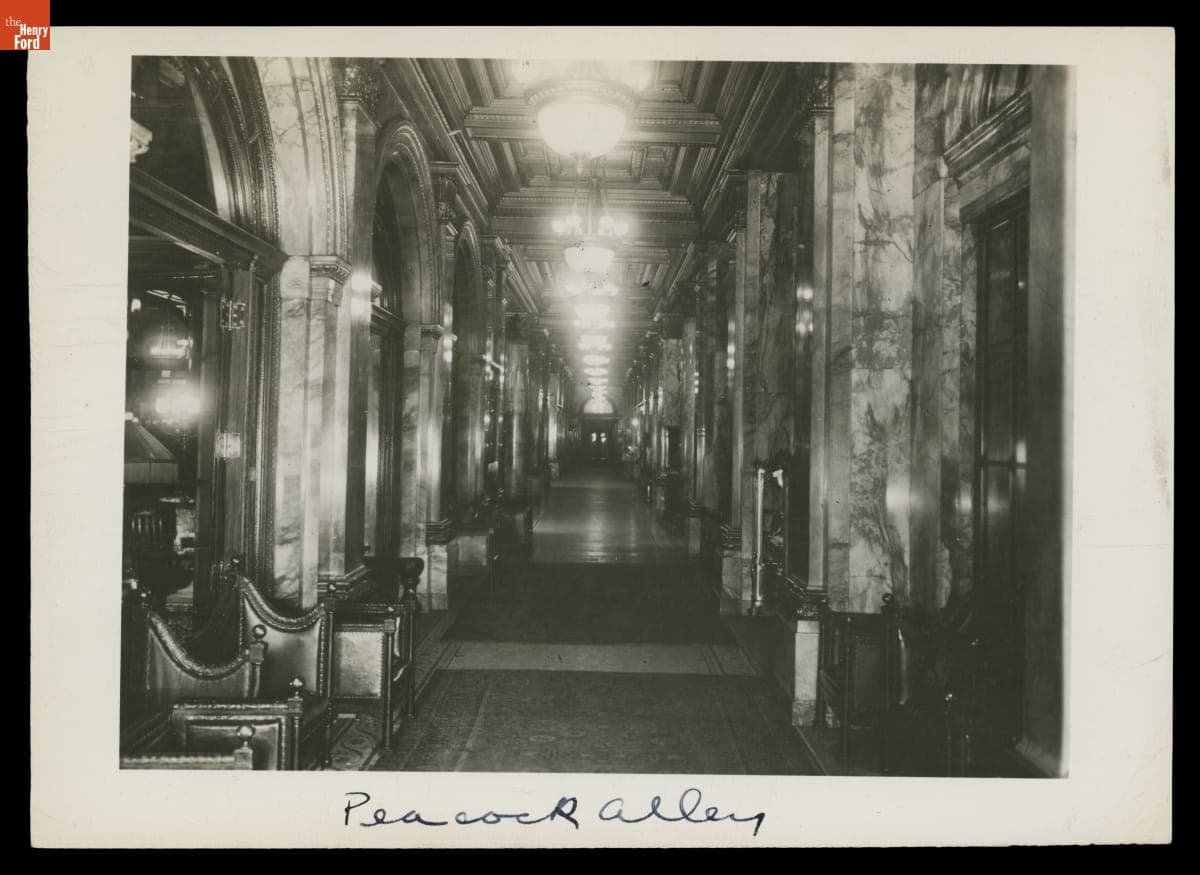 "Peacock Alley" inside the Waldorf-Astoria Hotel, New York City, 1920-1925