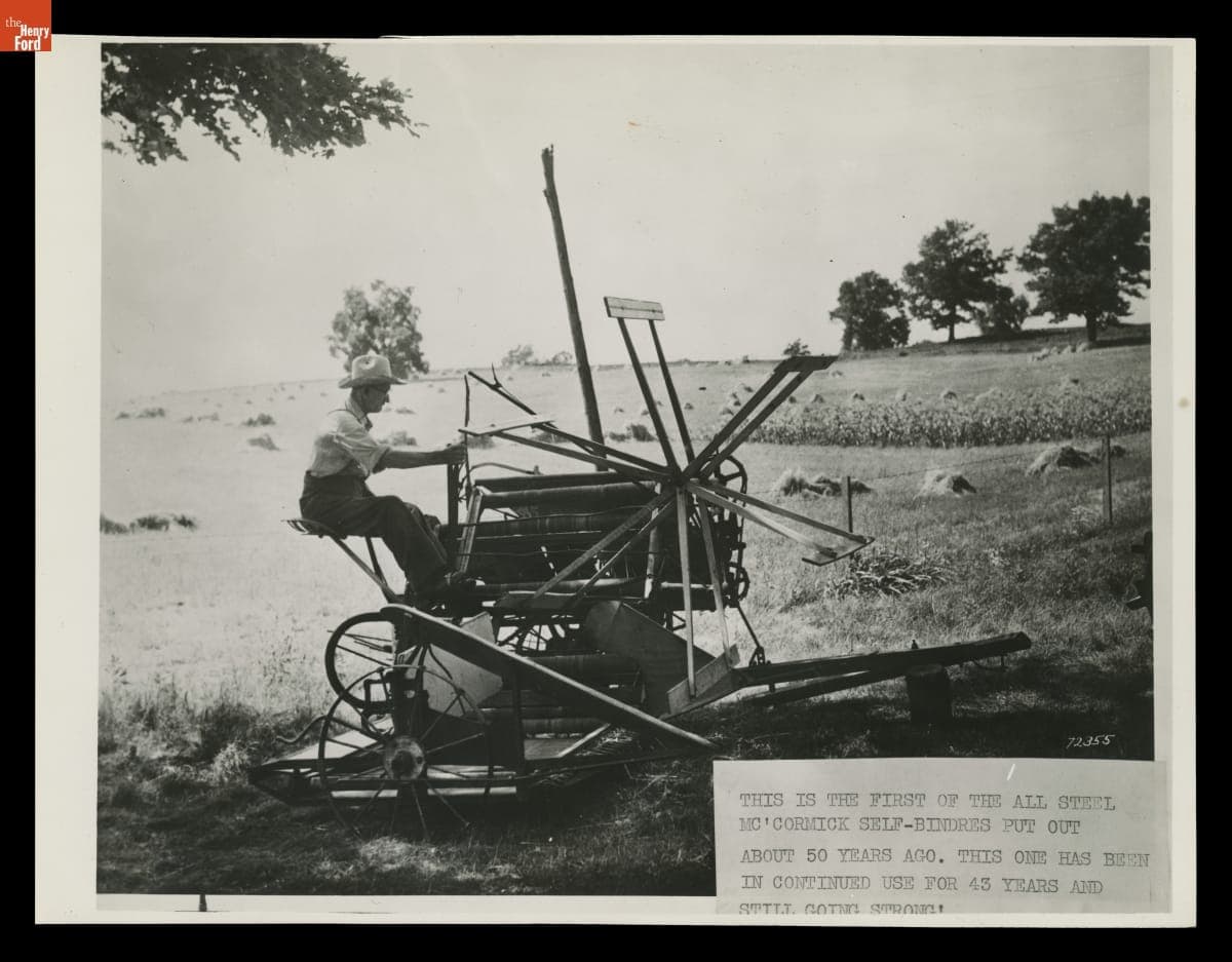 H.H. Raby Driving McCormick All-Steel Self-Binding Reaper That Was in Use for 43 Years, 1944