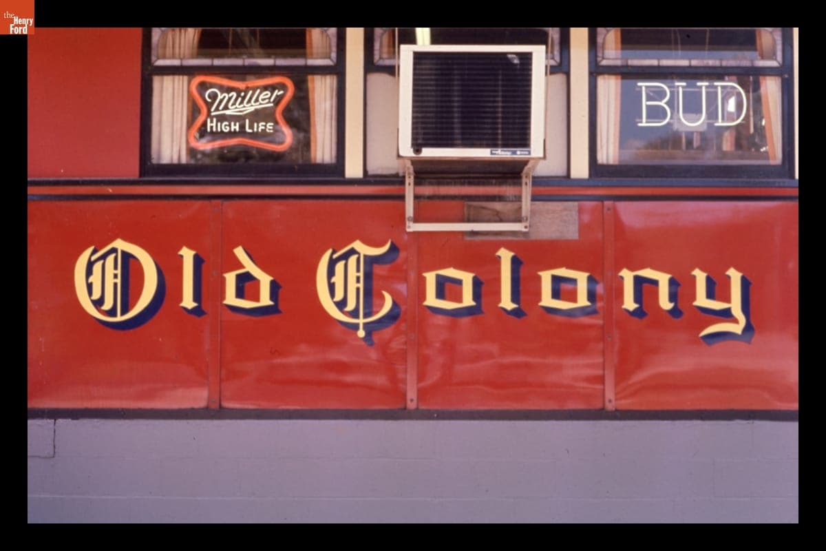 Detail of Lettering on Porcelain Enamel Facade of "Old Colony" Diner, Dracut, Massachusetts