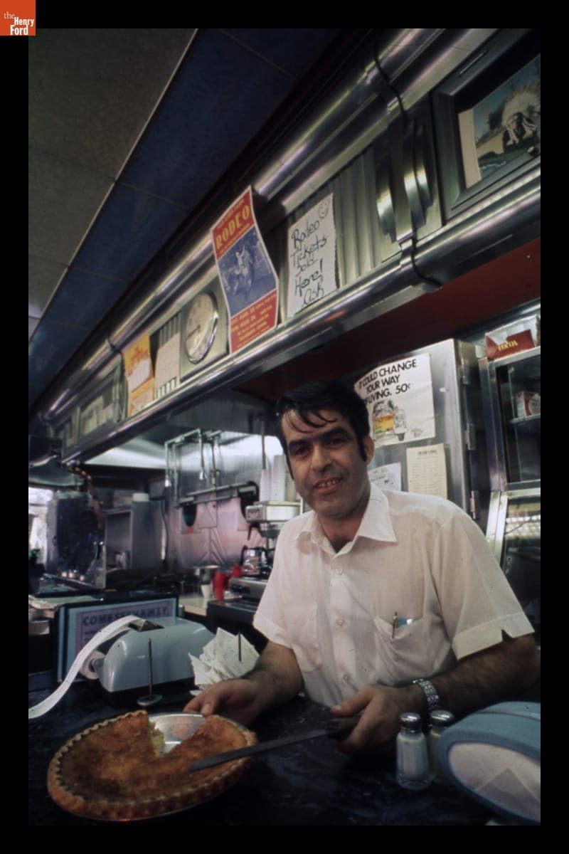 Collin's Diner Owner Mike Hamzy at the Counter, North Canaan, Connecticut, 1977