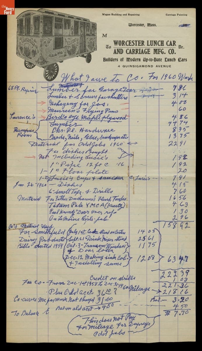 Handwritten Expense Accounts of Charles P. Gemme, Vice President, Superintendant, and Chief Designer of Worcester Lunch Car Company, 1958-1960