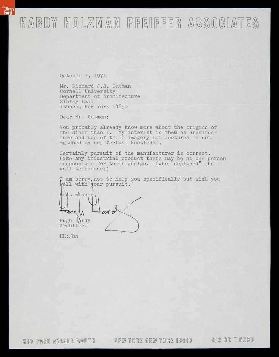 Letter from Hugh Hardy to Richard J.S. Gutman, October 7, 1971