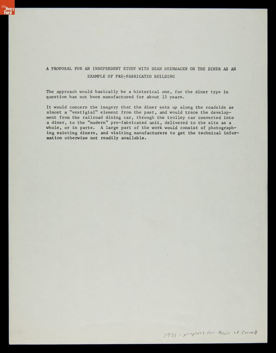 Proposal for Thesis at Cornell by Richard J.S. Gutman, 1971