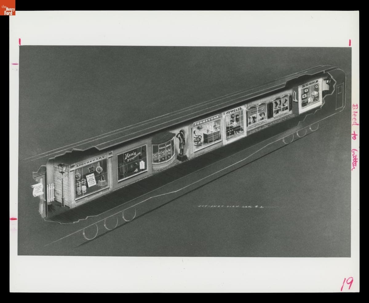 Cutaway View of Rairload Car for "Main Street U.S.A." Traveling Exhibit, March 1959