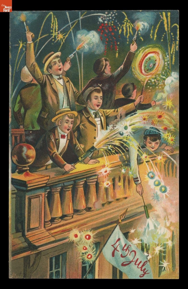 Boys Celebrating the Fourth of July with Fireworks, circa 1910