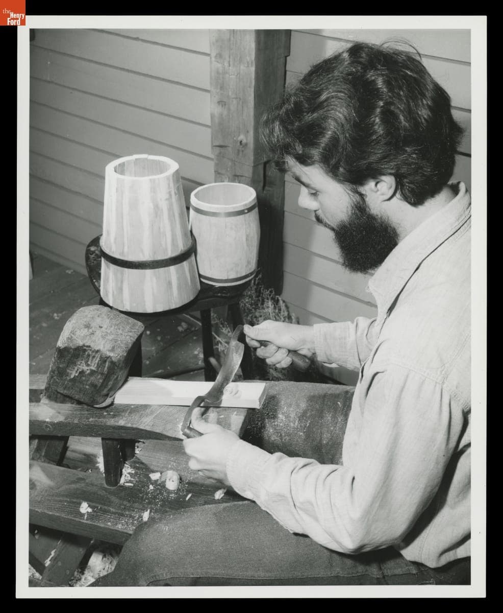 Barrel-Making Demonstration in the Cooper Shop in Greenfield Village, 1975