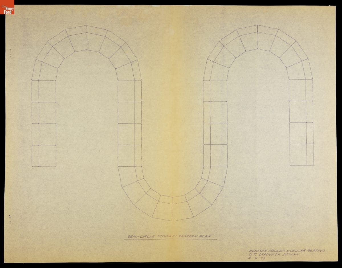 Herman Miller Modular Seating Design by Don Chadwick, "Semi-Circle-Straight Section Plan," February 9, 1973