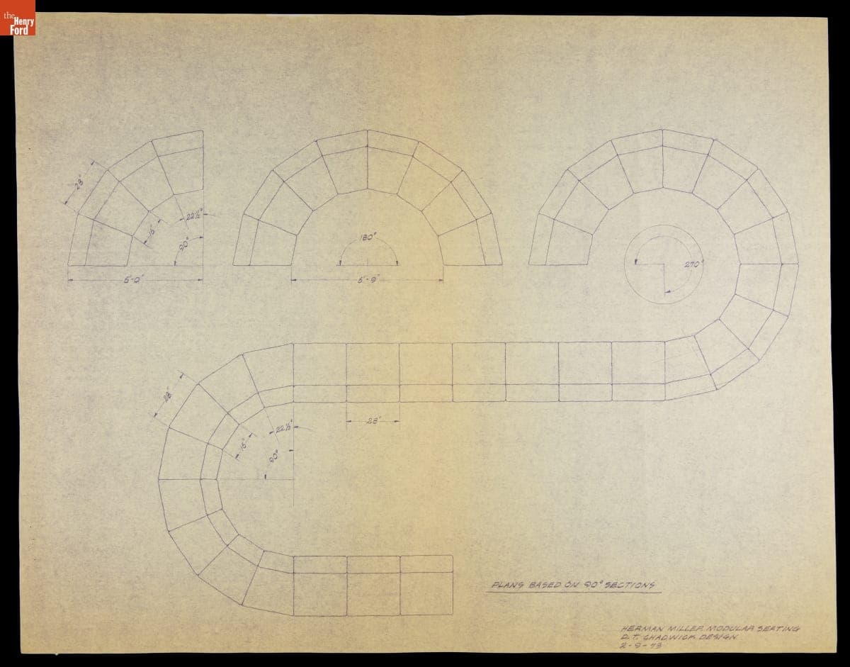 Herman Miller Modular Seating Design by Don Chadwick, "Plans Based on 90° Sections," February 9, 1973