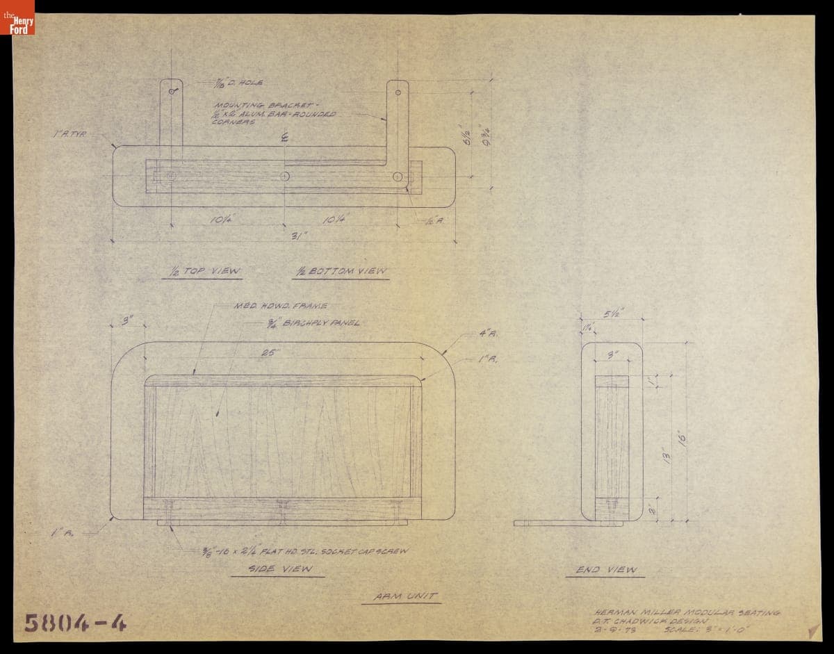 Herman Miller Modular Seating Design by Don Chadwick, "Arm Unit," February 9, 1973