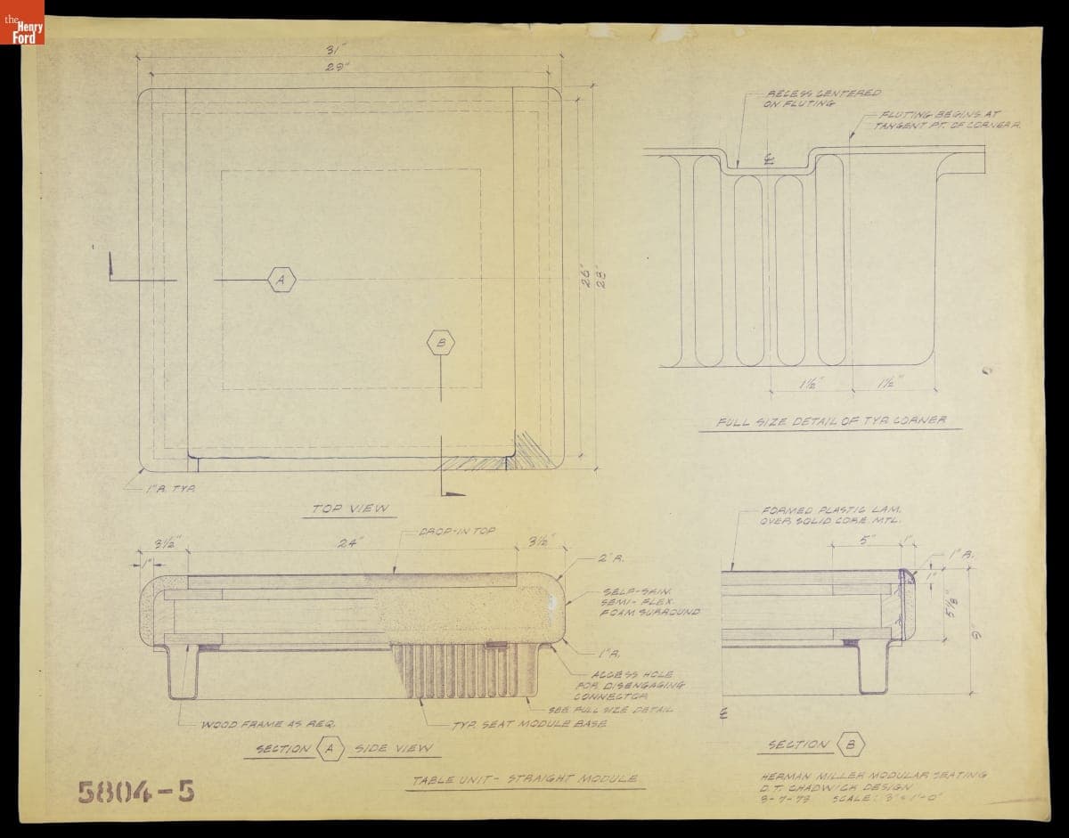 Herman Miller Modular Seating Design by Don Chadwick, "Table Unit-Straight Module," March 7, 1973