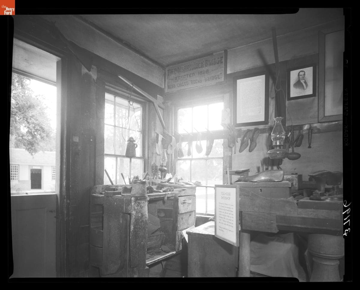 Interior of Rocks Village Toll House in Greenfield Village, June 1954
