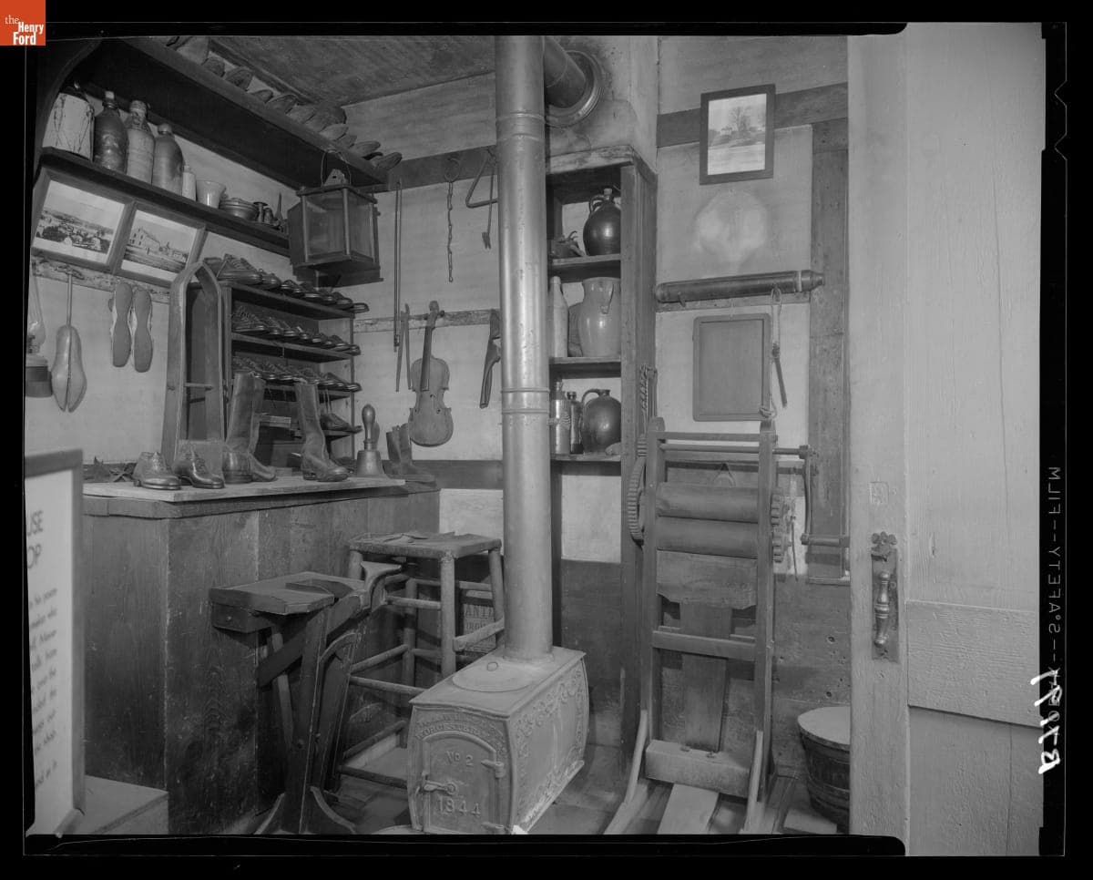 Interior of Rocks Village Toll House in Greenfield Village, June 1954