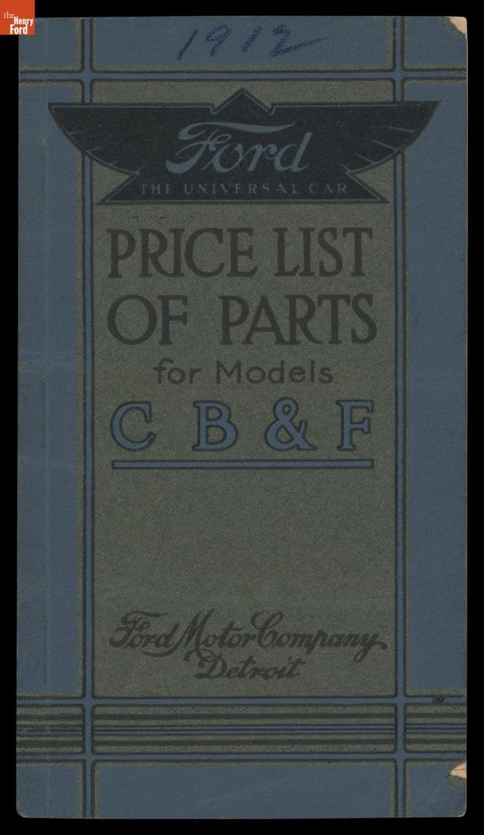 Price List of Parts for Ford Models C, B and F, Third Edition, July 1912