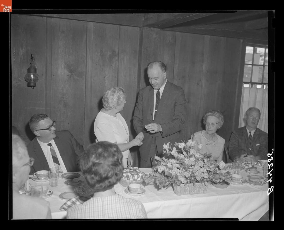 Helen Doremus at Her Retirement Luncheon, Shaking Hands with Edison Institute President Donald A. Shelley, June 1967