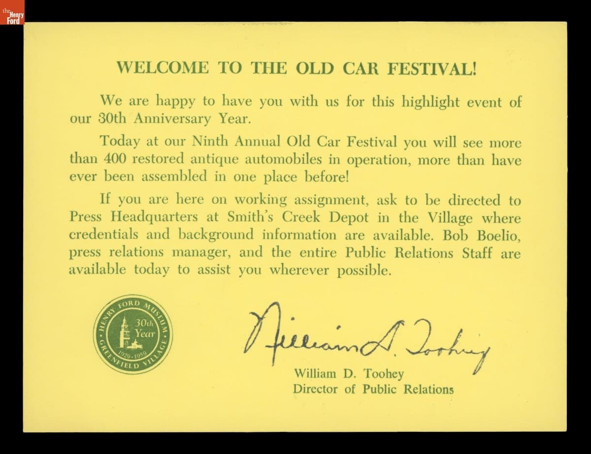 "Welcome to the Old Car Festival!" September 1959