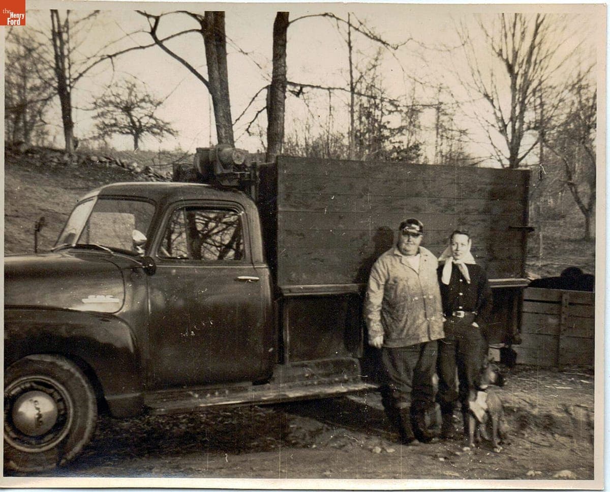 Al Lugenbuehl and Lois Kelley at the Kelley Farm Pigpen, Rockville, Connecticut, 1953