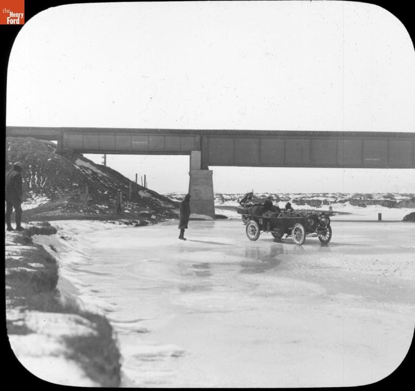 Thomas Flyer Crossing the Frozen Medicine Bow River near Fort Steele, Wyoming, New York to Paris Race, 1908