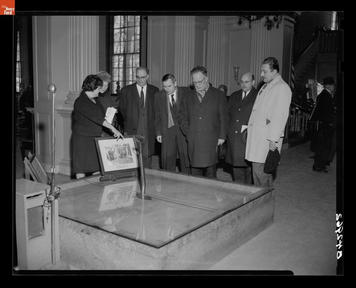 Marie Hamilton Escorts Belgian Government Officials during their Visit to Henry Ford Museum and Greenfield Village, January 28, 1966