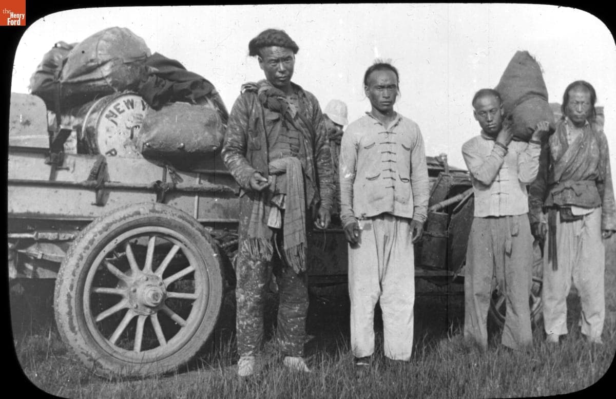 Local Men with Thomas Flyer near Chita, Russia, New York to Paris Race, 1908