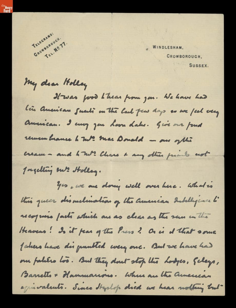 Letter from Arthur Conan Doyle to George M. Holley, July 27, 1925